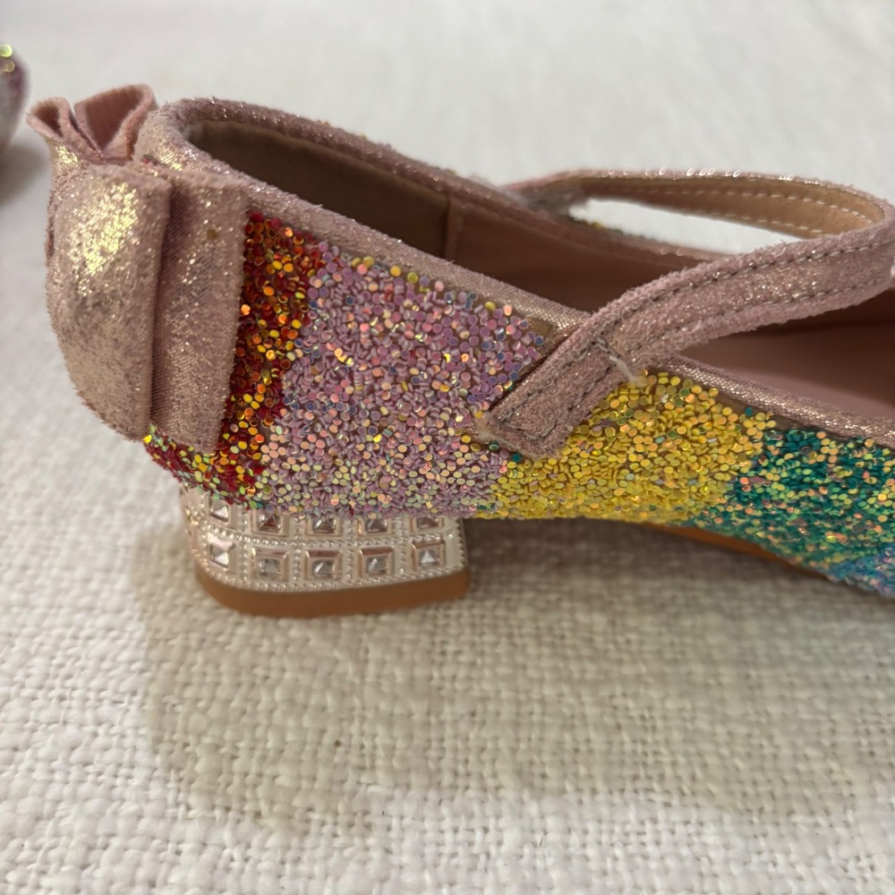 XIAORUNV Girls Rainbow Glitter Mary Jane Dress Shoes Rhinestone Heel Bow Size 30 - Picture 4 of 9